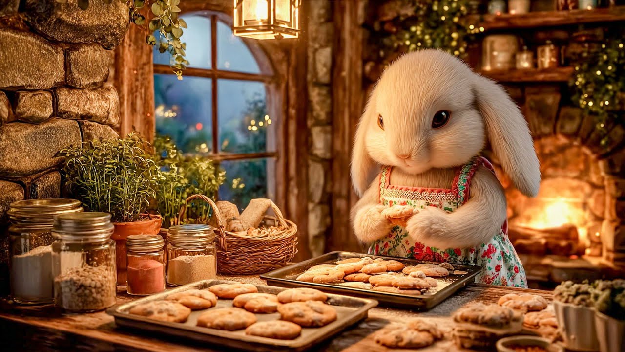 Baking in Bunny’s Cabin 🍪 | Fantasy Ambient Music 🎶 & Cozy Fire Sounds 🔥