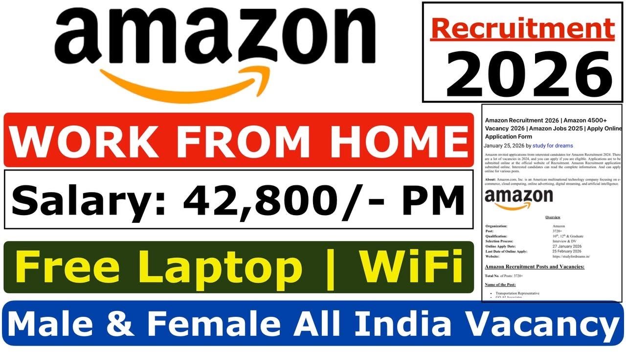 Amazon Recruitment 2026 | Amazon 10th & 12th Remote Jobs | Amazon Vacancy 2026 | Amazon Jobs 2026