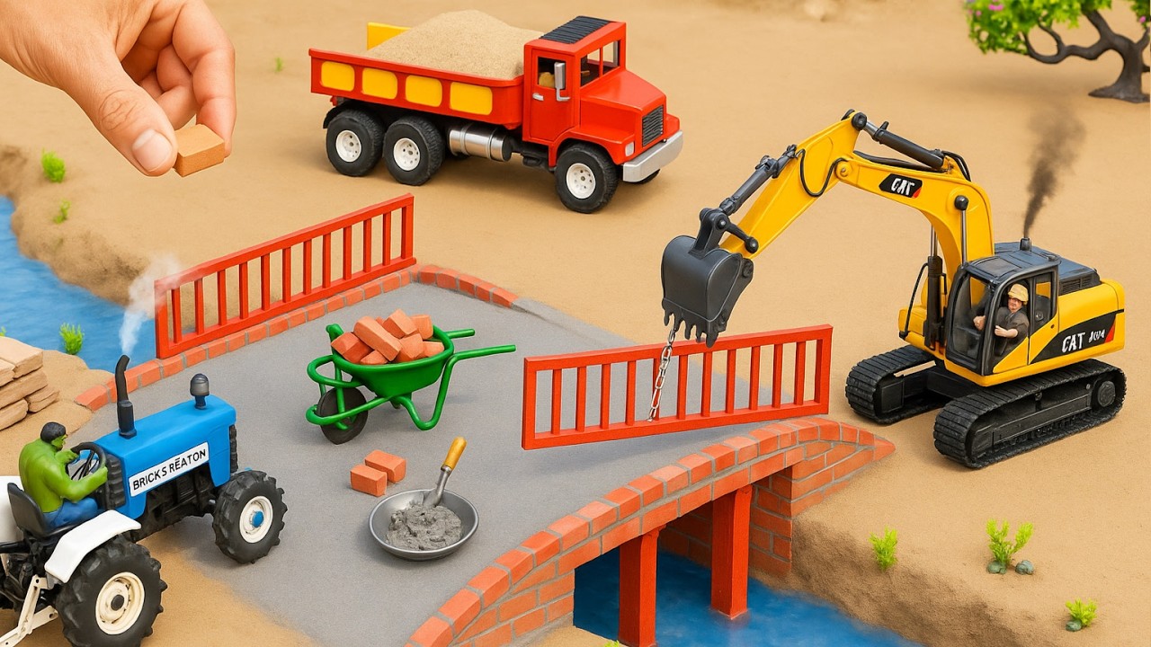 DIY Mini Truck Builds Brick & Metal Railing Bridge | Fun Construction Science Project