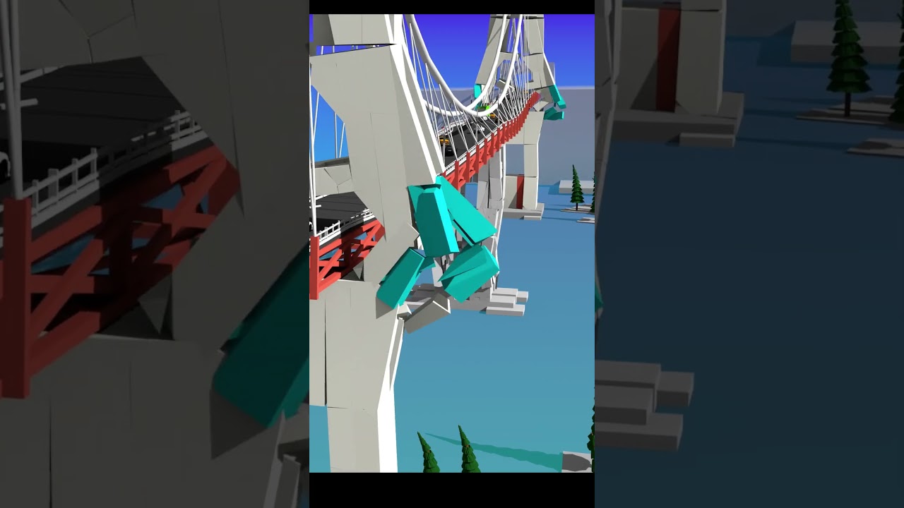 3D Bridge: Resonance Collapse Simulation #earthquake