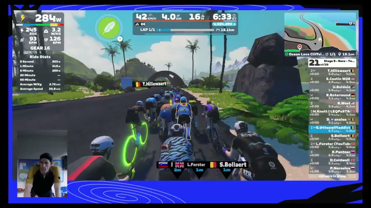 Tour de Zwift stage 5 Race - Ocean Lava Cliffside Loop (Watopia) (ZRS 450-570)