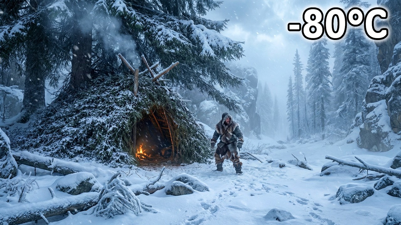 10 Minutes of Winter Survival: Shelter Build, Warm Fire & Cheesy BBQ Chill
