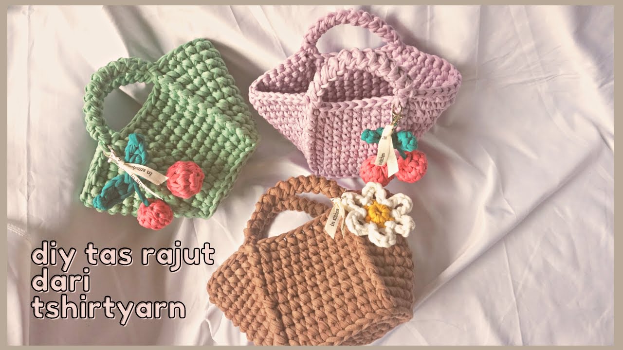 diy tas rajut dari benang kaos/tshirtyarn ||diy bambany bag