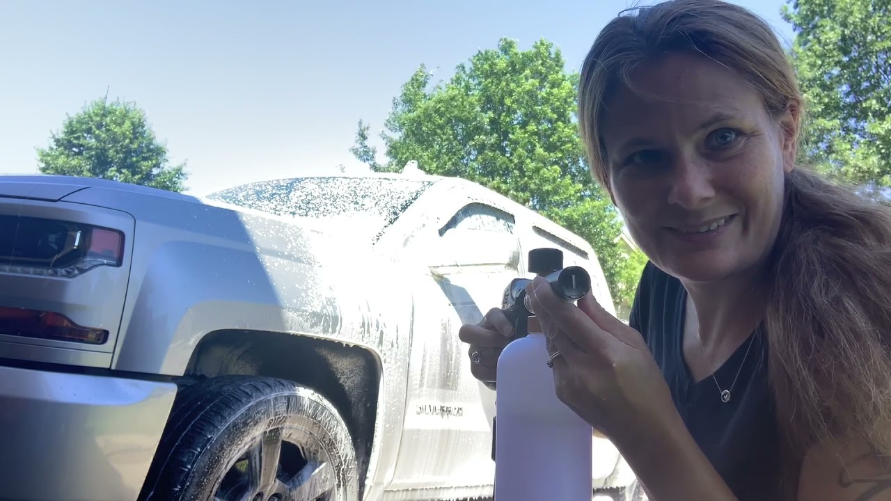 Using a ’foam cannon’ pressure washer foaming sprayer to wash my Silverado