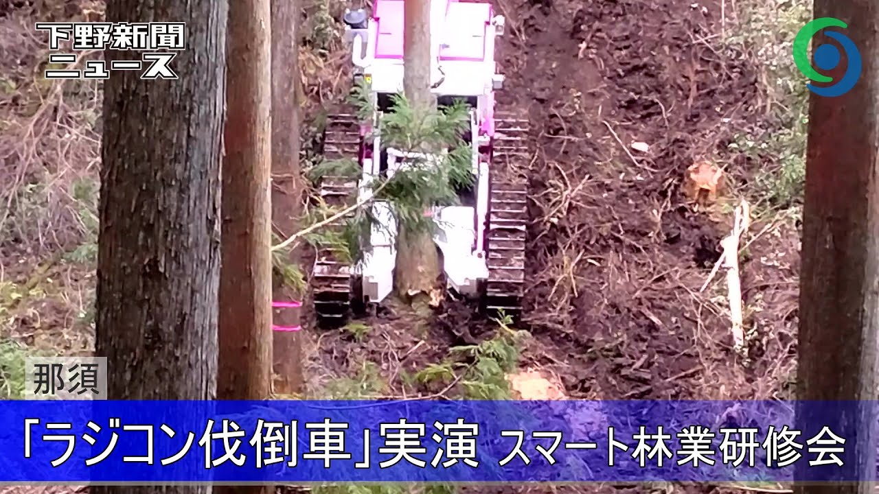 「ラジコン伐倒車」実演 栃木県がスマート林業研修会 那須