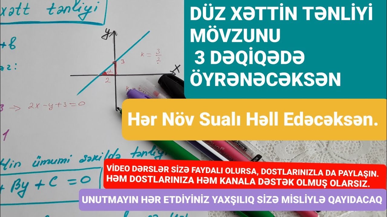 Düz Xəttin Tənliyi,  ilk 3 dəqiqədə bu qədər asanmış deyəcəksən😅