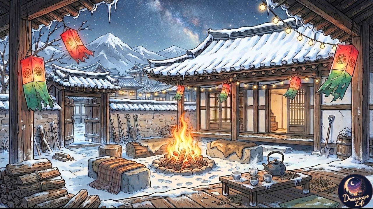 snowy night in a traditional village 🏮 cozy winter lofi