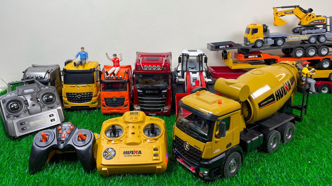 Unboxing Mobil R/C Truck Molen Mixser Besar, Truk kontainer, Truk Trailer, Excavator
