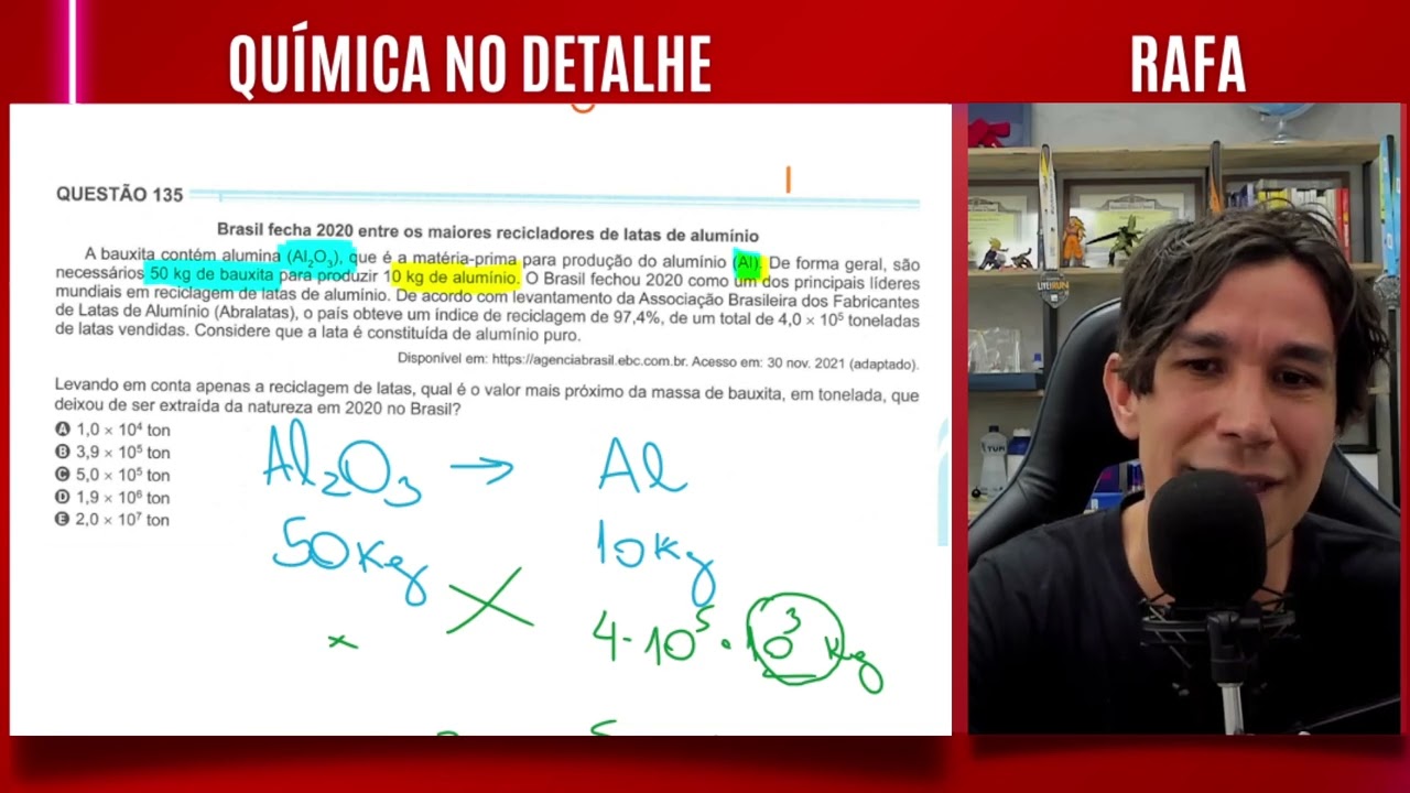ENEM 2024 | Química | A bauxita contém alumina (Al2O3) que é matéria-prima para produção de Al...