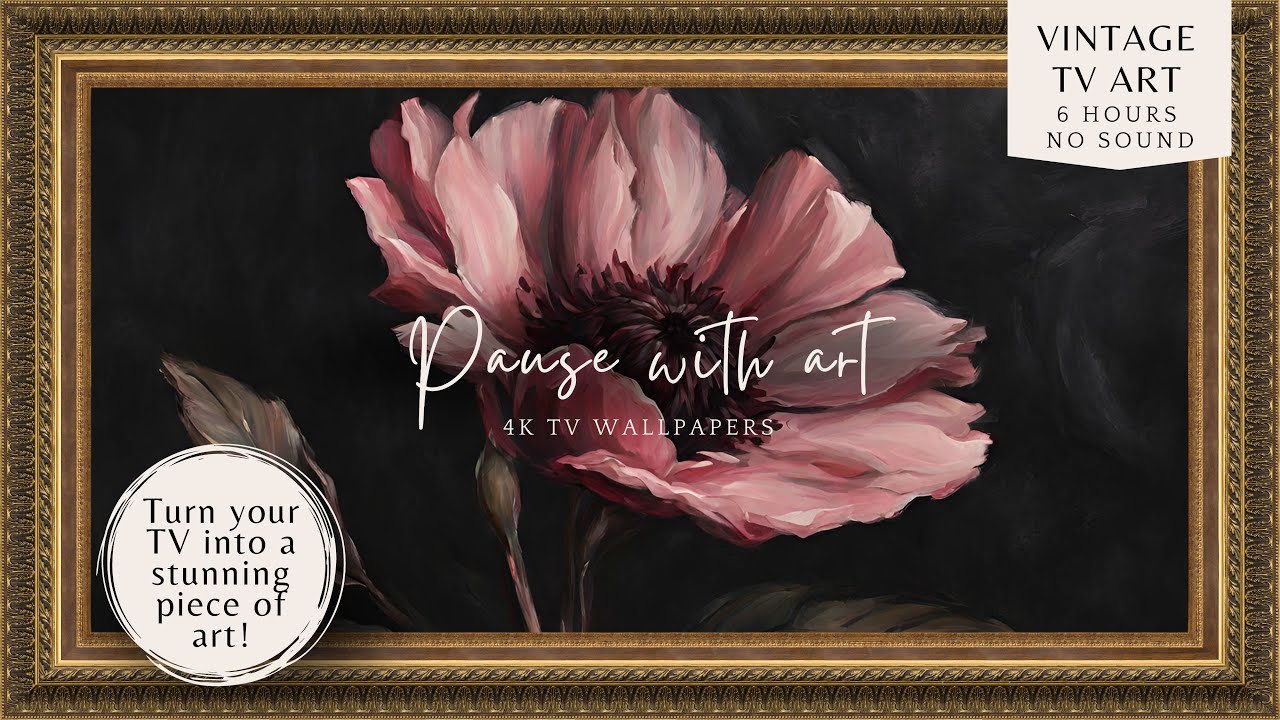 Vintage Frame TV Art Moody Pink Flower Against a Dark Background | Vintage Moody Frame TV Art