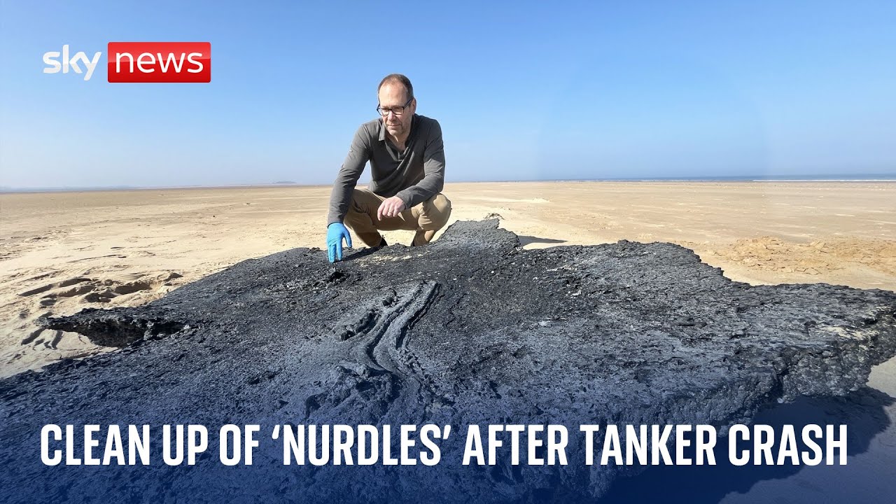 Race to clean up billions of plastic 'nurdles' that washed up in UK after tanker crash