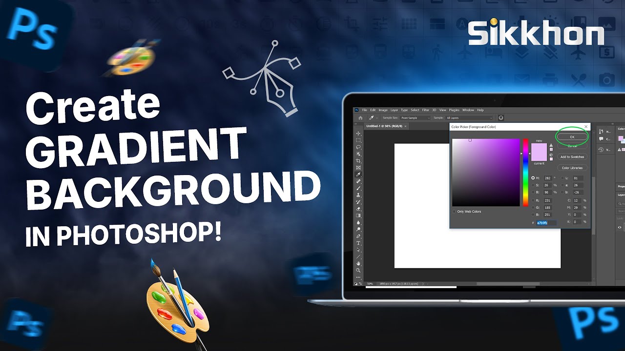 17-  Gradients Color: How To Make Gradient Background | Photoshop Bangla Tutorial | Sikkhon