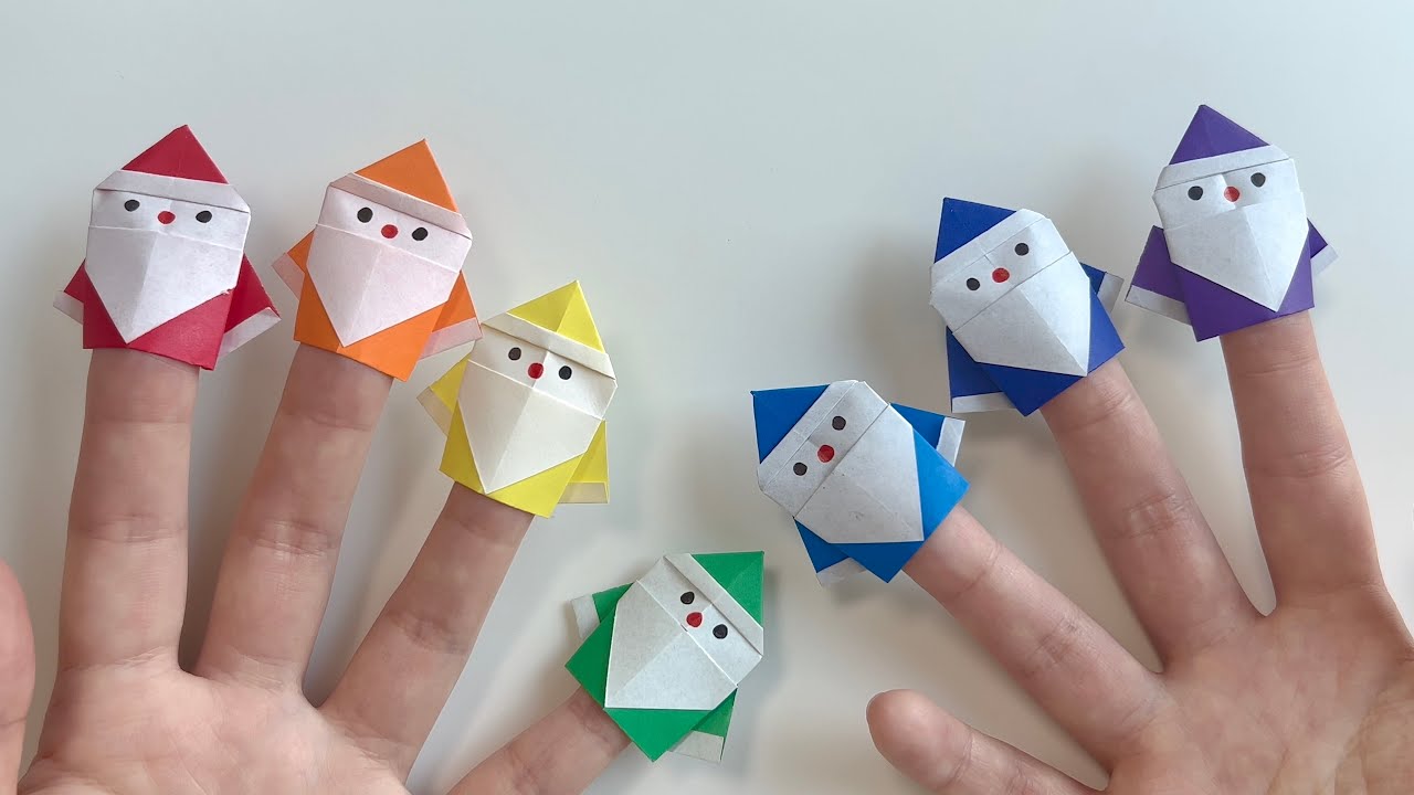 크리스마스 산타 손가락인형 종이접기🎅🏻 귀여운 무지개 산타 쉬운 색종이접기