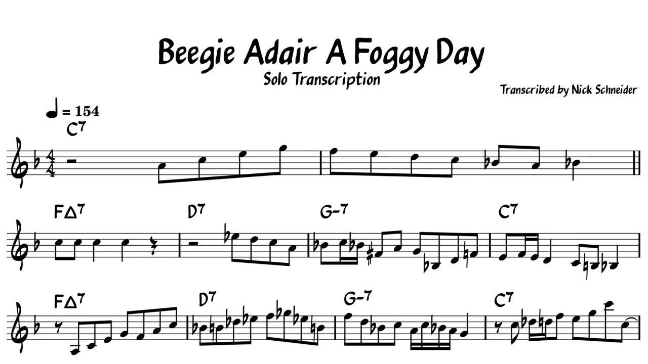 Beegie Adair - A Foggy Day Solo Transcription (free pdf in description)