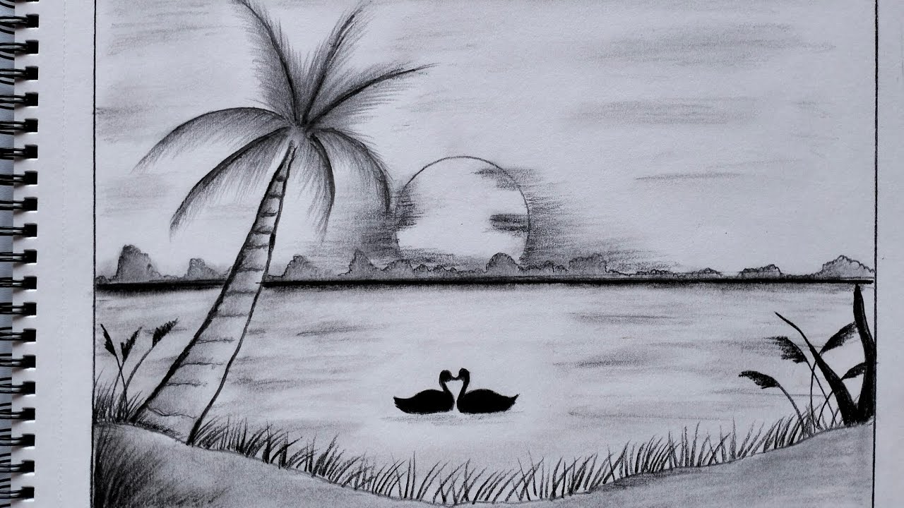 🎨How To Draw Beautiful Landscape with Pencil Sketch #ytvideos #drawing #art #pencilsketch 