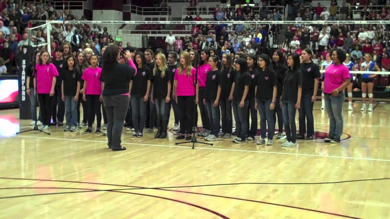 Peninsula Girls Chorus perform the national anthem at the Stanford Vs. UCLA Women's Volleyball Game