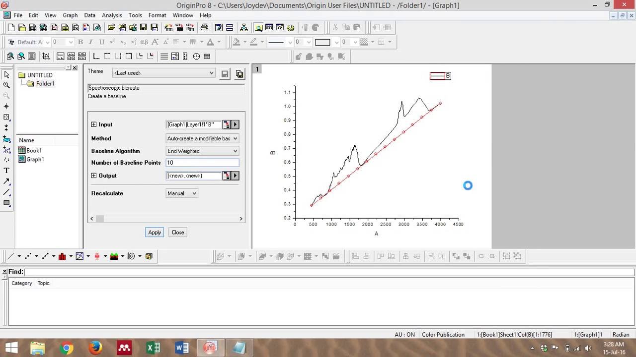 Baseline correction using Origin