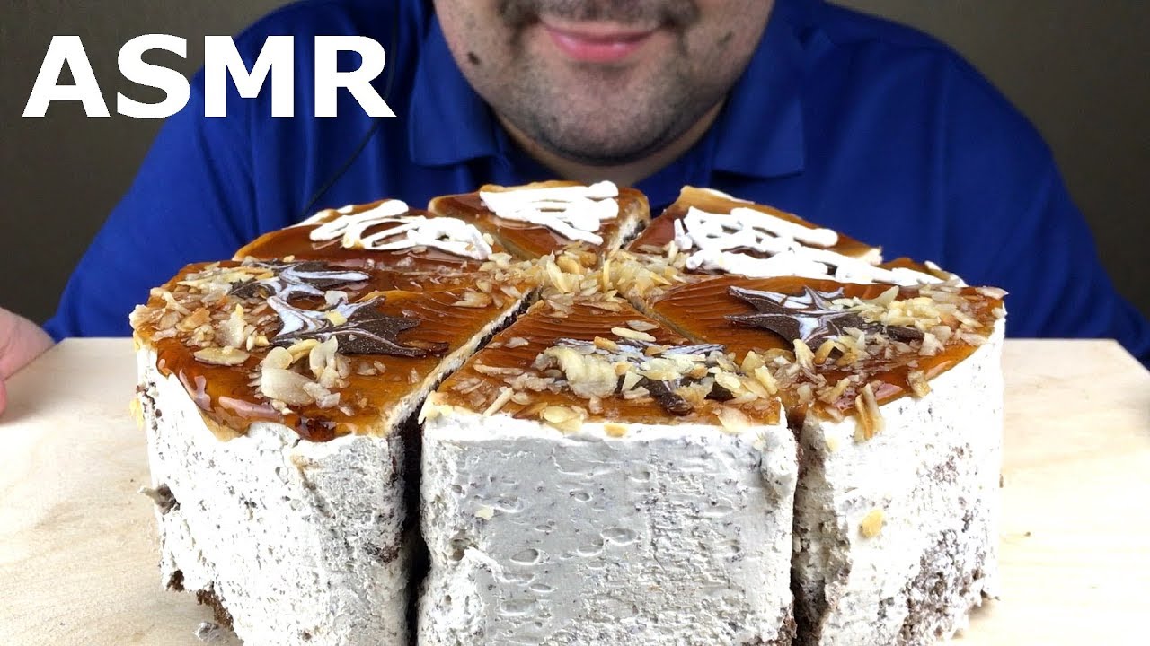 ASMR Dessert SALTED CARAMEL CAKE (Eating Sounds, Eating Show) *BIG BITES* No Talking