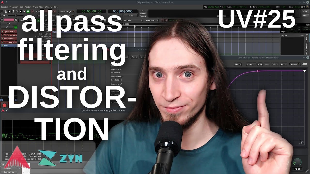 UV#25 Synthesizing a dirty bass with allpass filter and distortion (Zyn-Fusion and Ardour)
