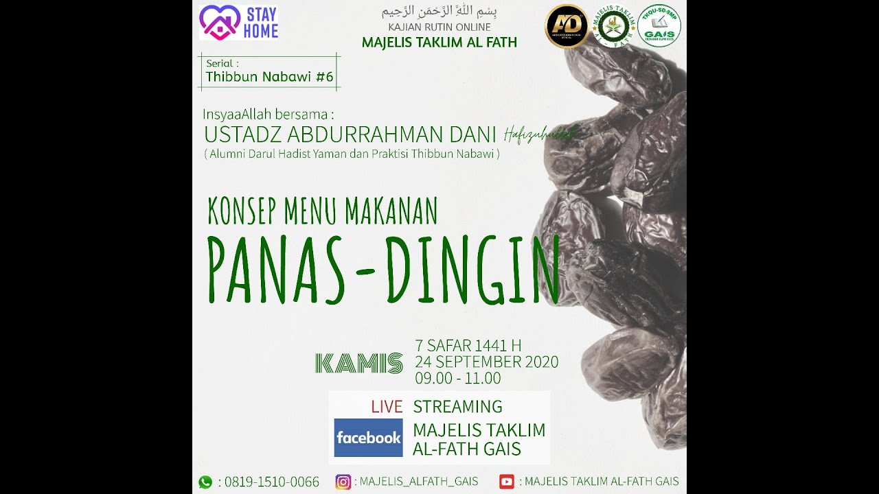 Serial Thibbun Nabawi #6 “KONSEP MENU MAKANAN PANAS-DINGIN & CONTOH APLIKASINYA”