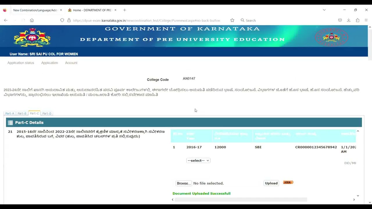 Part C Information New combination, Language and additional section online Application 2023-24.