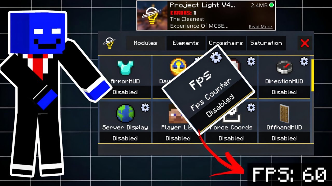 Project Light V4 Client for MCPE 1.21+ 🔥 (FPS Counter)✅