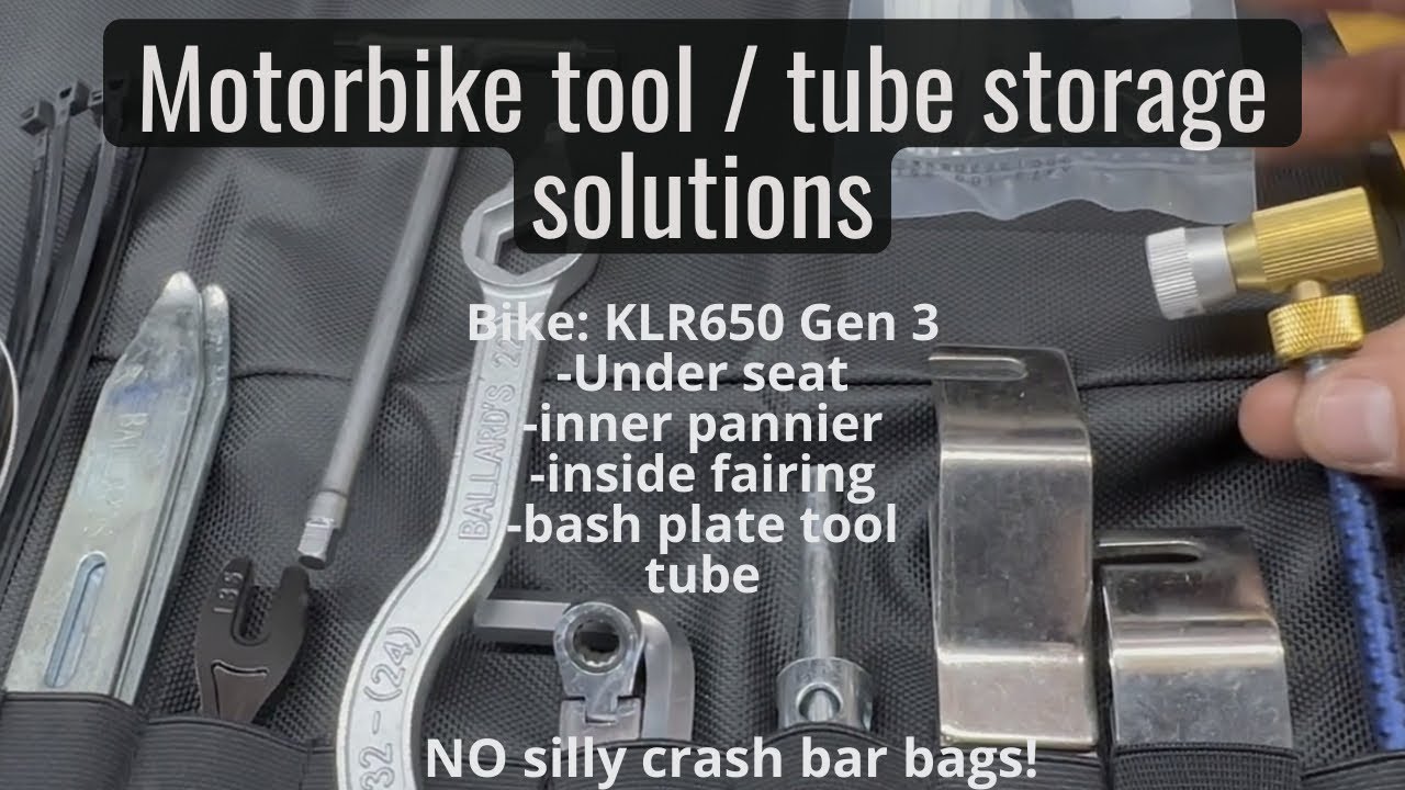 Motorbike Tool Storage Solutions - Store everything on bike incl tubes - No Crash Bar Bags! - KLR650
