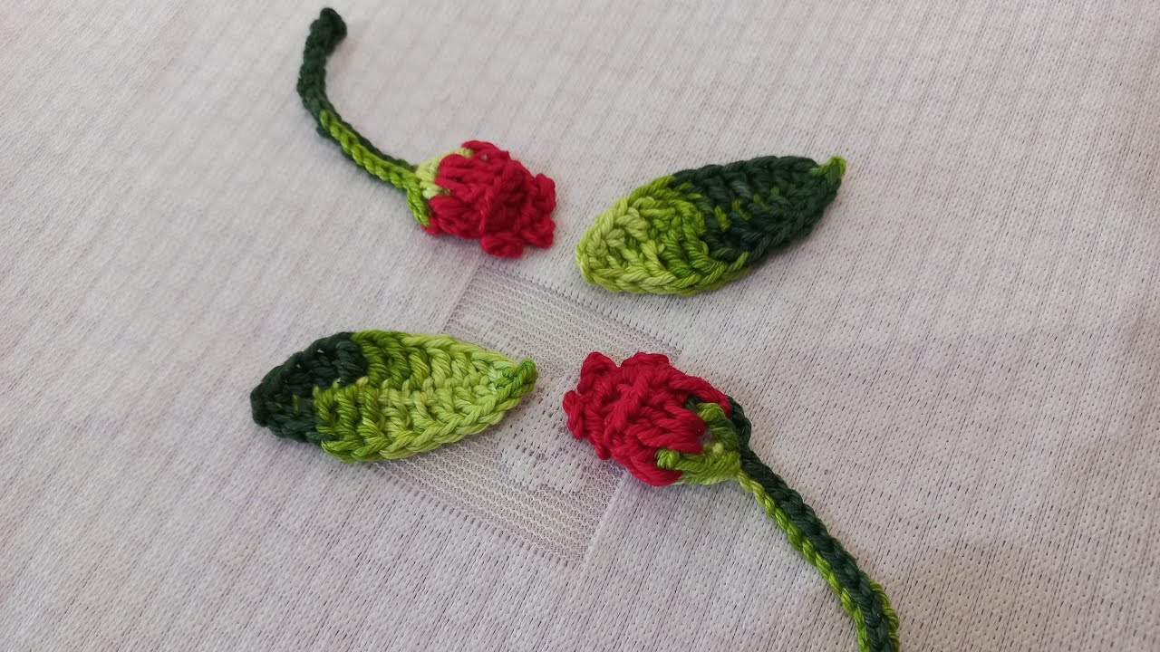 Folhas 🍃 e botões de crochê fácil para aplicação