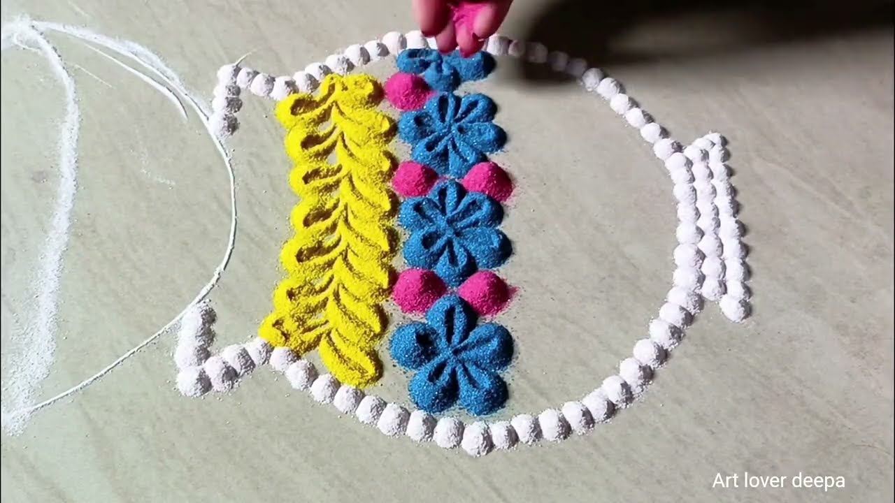 Easy step by step simple rangoli design//attractive rangoli design//