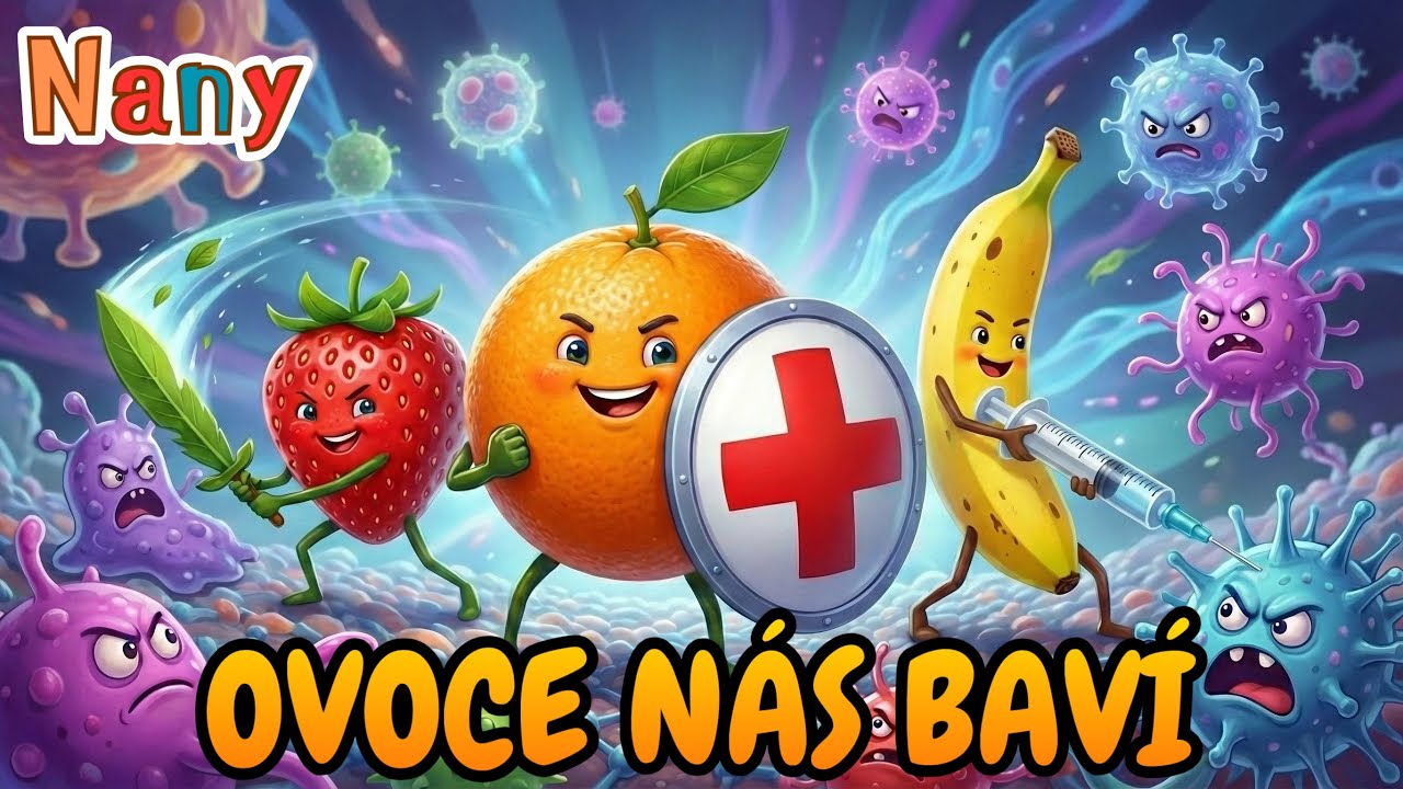 Ovoce n&aacute;s bav&iacute; - dětsk&aacute; p&iacute;snička o jahodě, ban&aacute;nu, jablku, pomeranči a hru&scaron;ce