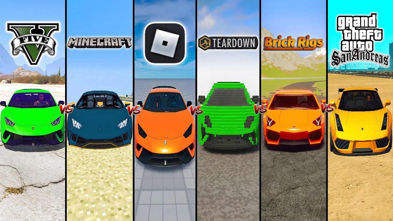 GTA 5 LAMBORGHINI CAR VS MINECRAFT VS ROBLOX VS TEARDOWN VS BRICK RIGS VS GTA SA -  WHICH IS BEST?