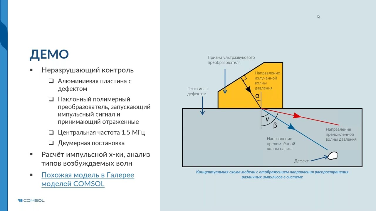 Моделирование ультразвукового неразрушающего контроля в COMSOL Multiphysics®