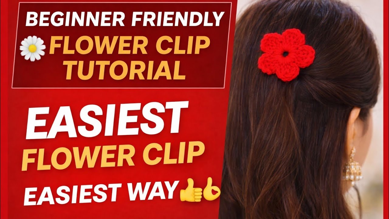 Beginner Friendly Crochet🧶 Flower Clip Tutorial HairAccessory#crochettutorial #crochetlove #crochet 