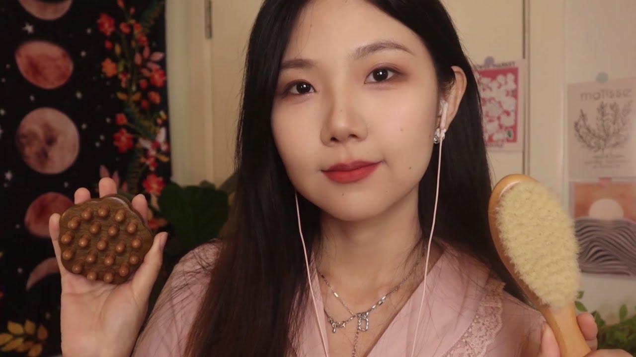 ASMR 放松的头部按摩 温柔人声帮你减轻压力 刮头皮声音 多种工具触发音