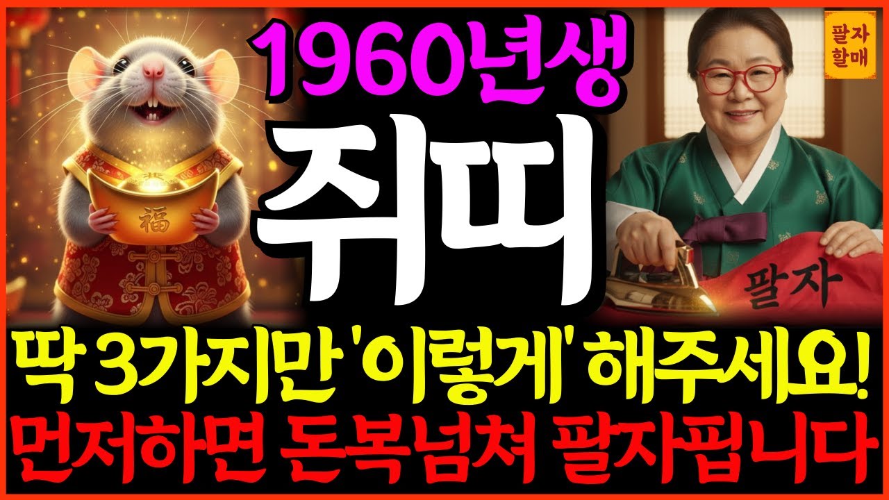 🌟2026년 병오년 1960년생 67세 쥐띠 신년운세🌟딱 3가지만 ‘이렇게’ 해주면, 돈과 복이 넘쳐서 팔자핍니다!💸| 경자생ㅣ총운세ㅣ재물운ㅣ사업운ㅣ돈복ㅣ건강운ㅣ귀인운ㅣ연애운ㅣ