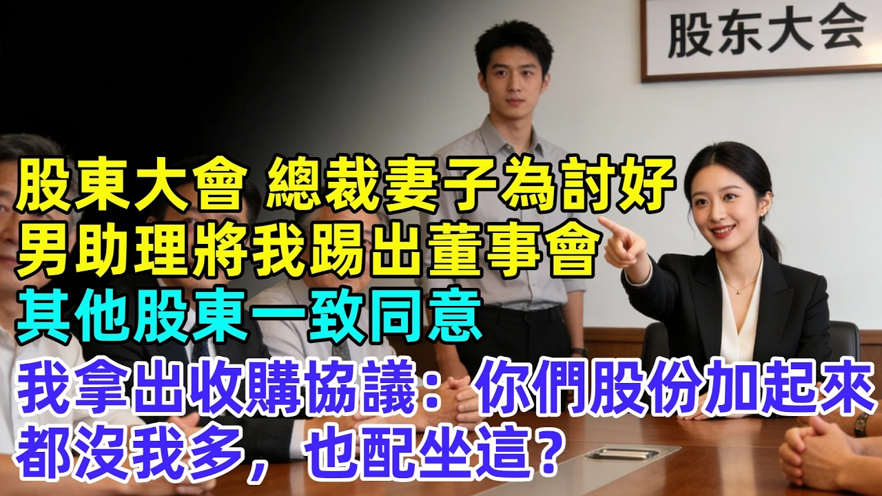 股東大會，總裁妻子為討好男助理將我踢出董事會，其他股東一致同意，我拿出散股的收購協議：「你們股份加起來都沒我多，也配坐這？」總裁妻子瞬間安靜了【逆襲人生】#奇聞#故事#完結文