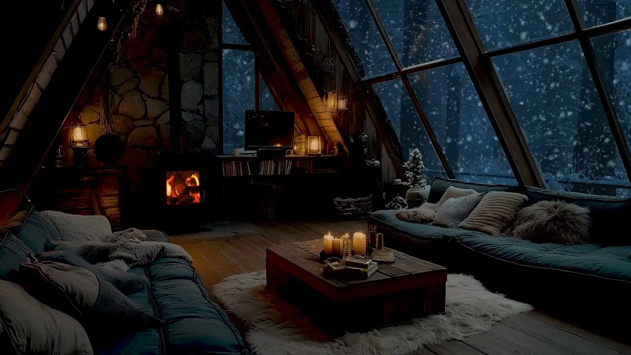 Soothing Piano and Soft Fireplace Sounds | Cozy Room Interior Ambience for Relaxation and Deep Sleep