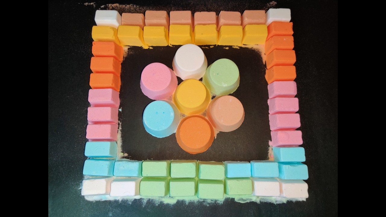 🌈 Rainbow Baking Soda Blocks Crush  Colorful Cubes & Round Shapes ASMR Satisfying Crunch