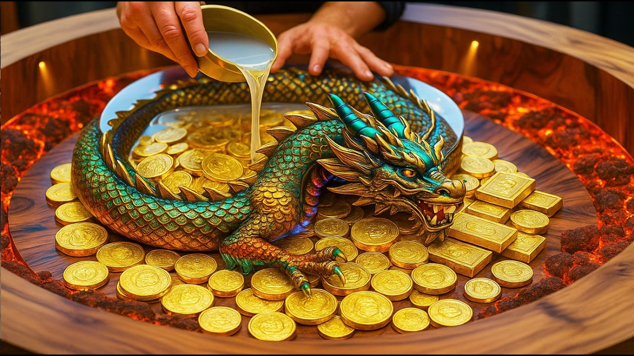Gold ; Wood and Epoxy Dragon with Hidden LED Lights // Incredibly Creative DIY Coffee Table;