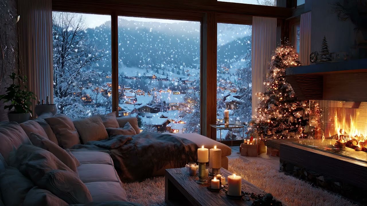 Serene Winter Cabin Piano Nightscape | Fireplace Glow for Deep Calm