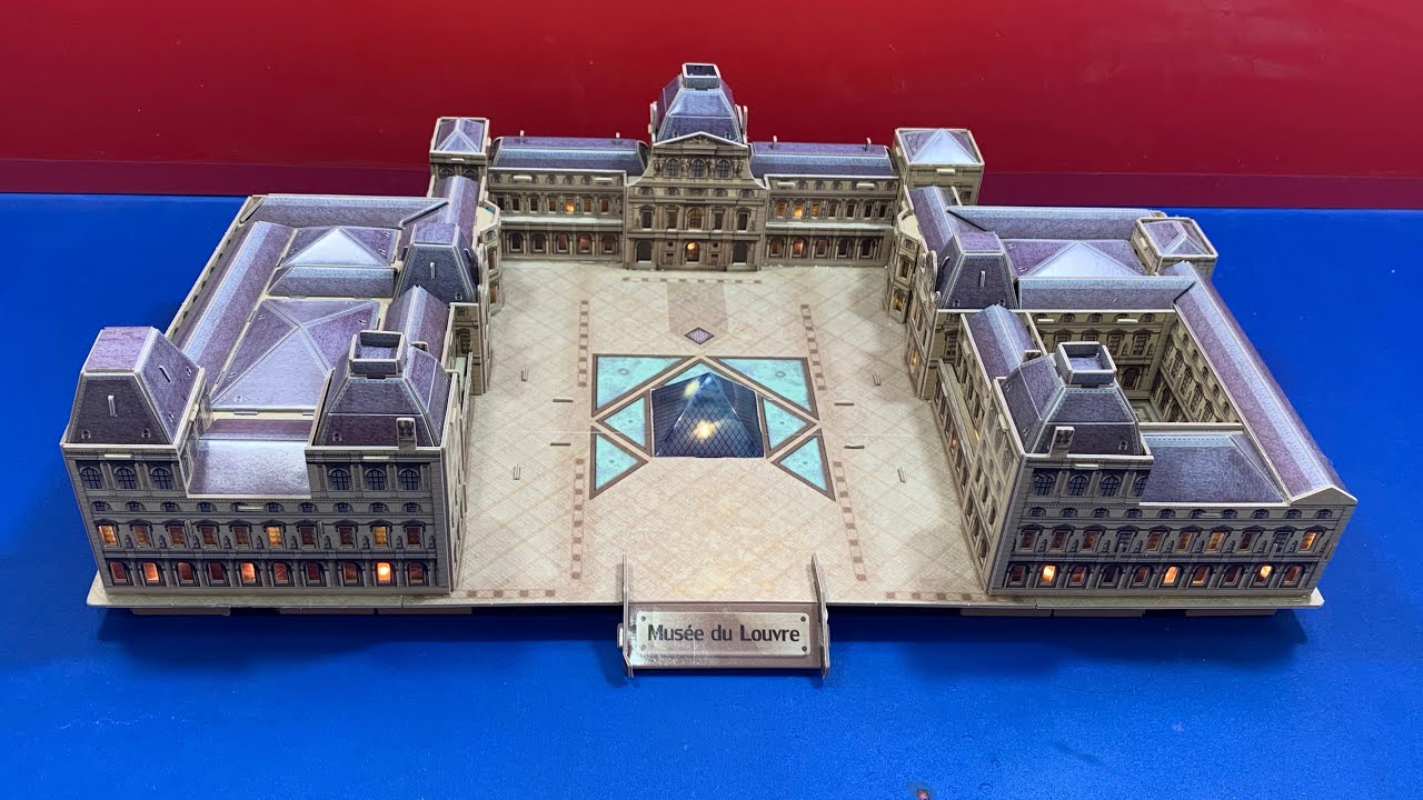 DIY Craft Instruction 3D Puzzle Cubicfun THE LOUVRE Museum with LED