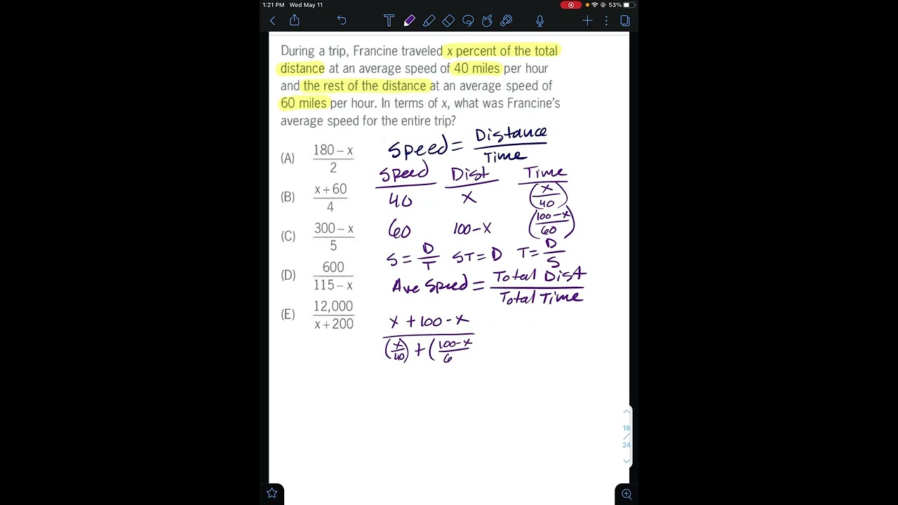 During a trip, Francine traveled x percent of the total...