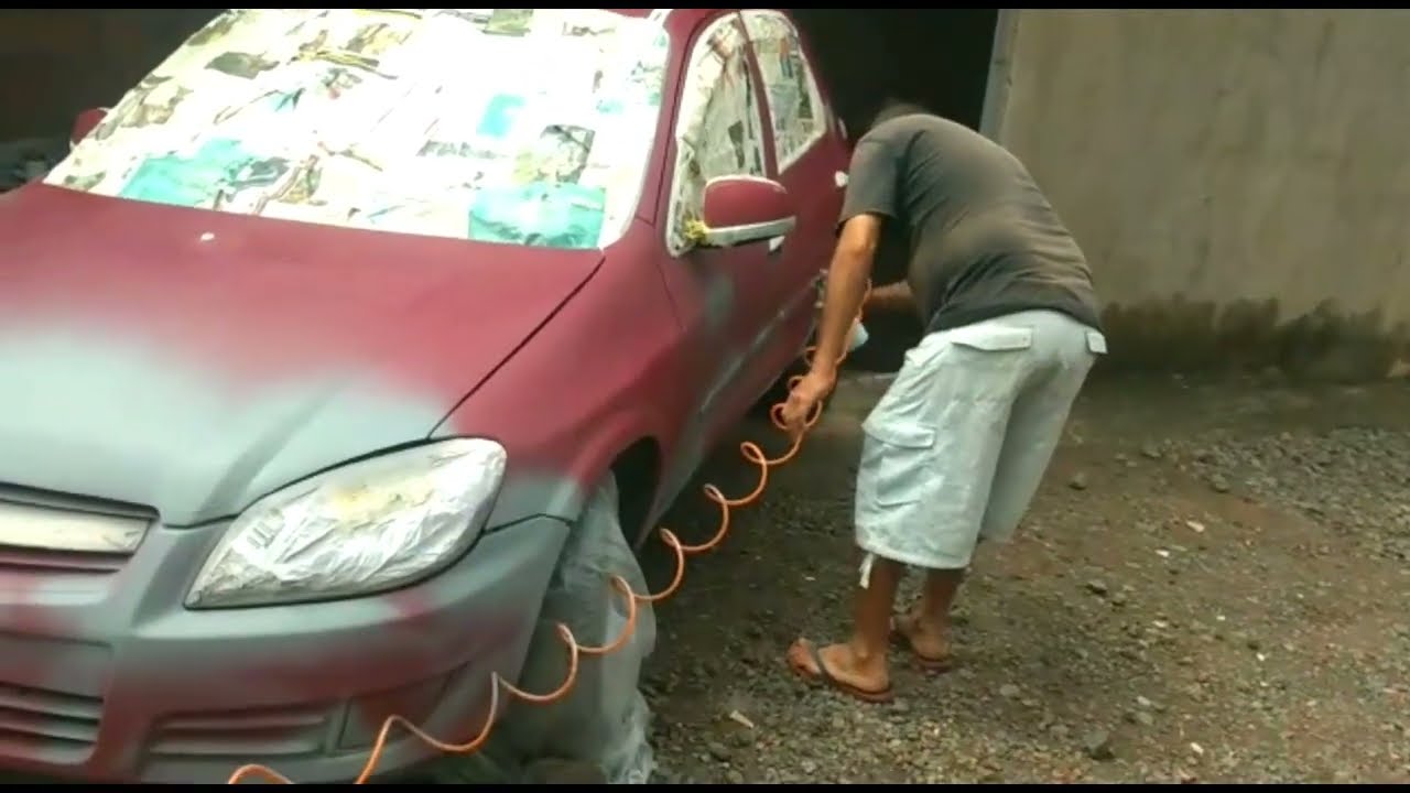 Pintando Celta em casa com compressor de ar direto (tufãozinho, sem reservatório de ar)