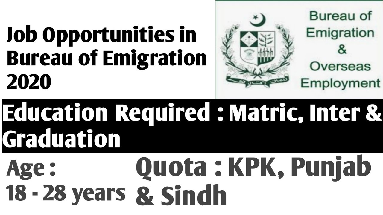 Bureau of Emigration & Overseas Jobs 2020 - Pakistan Jobs Explore