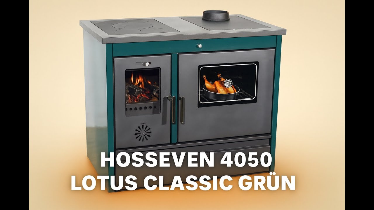 Hosseven Kaminofen 4050 Lotus Classic Gr&uuml;n &ndash; Heizen, Kochen & Backen mit Holz