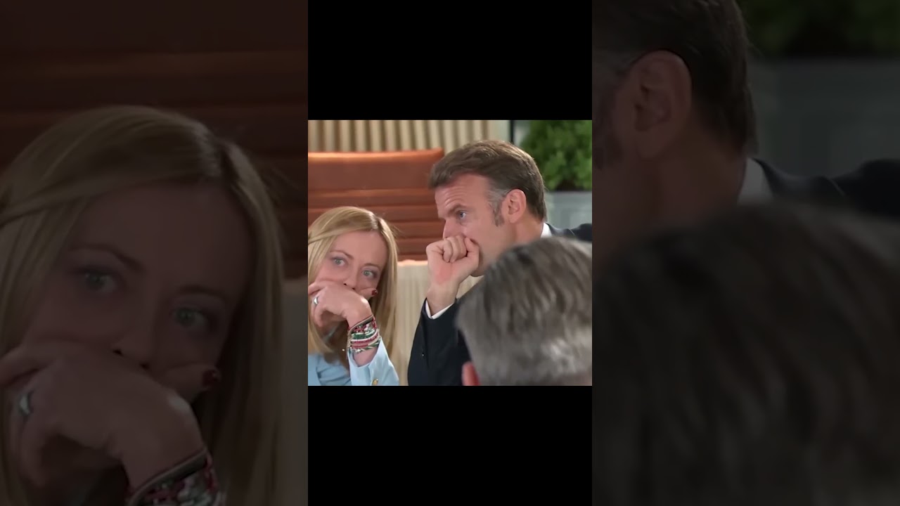 Emmanuel Macron and Giorgia Meloni whispering in front of President Trump and other world leaders 😂