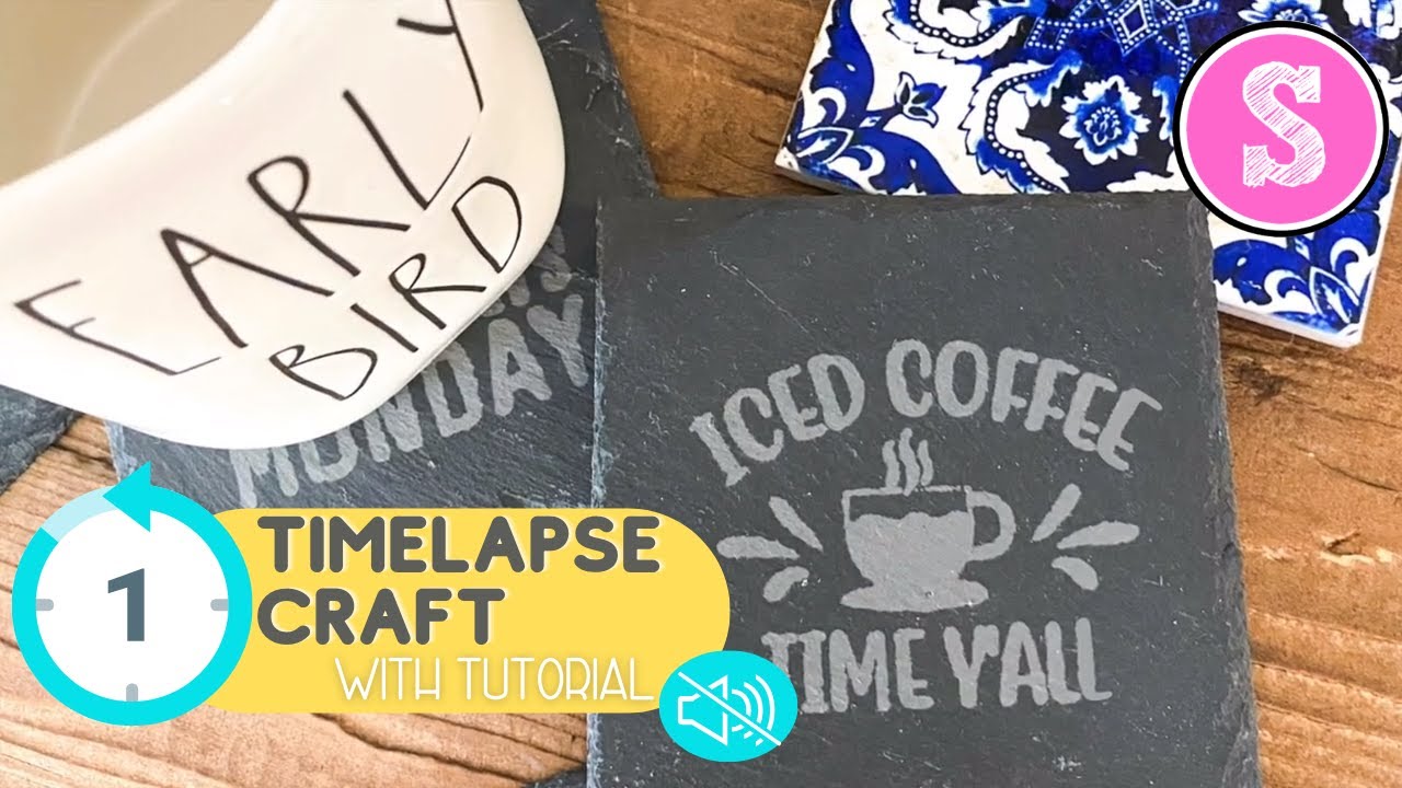 😍 How to Etch on Slate Coasters with Armor Etch  ⏰ (Timelapse with Tutorial)