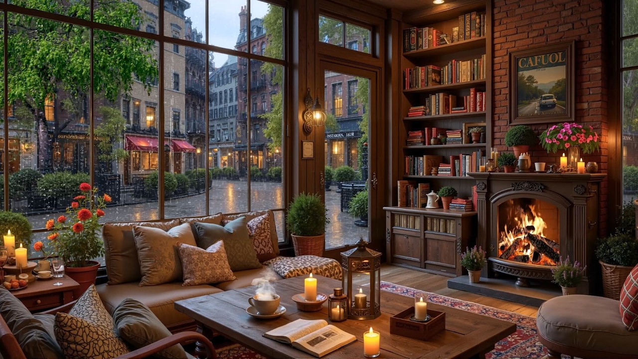 Кофейня Sweet Rainy Night ☕ Нежная джазовая музыка и звуки камина для учебы и работы