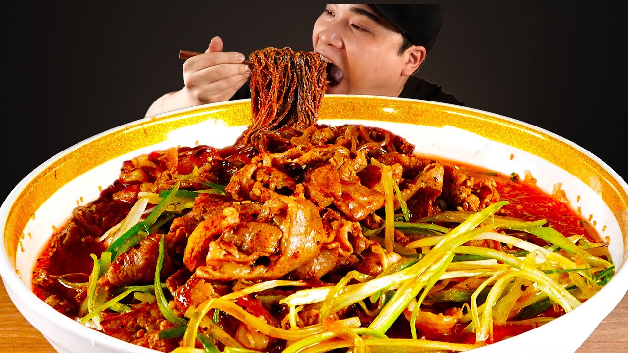 화끈하게 매운 불 물냉면에  숯불 불고기 넣어서 먹방~!! 리얼사운드 ASMR Mukbang(Eating Show)
