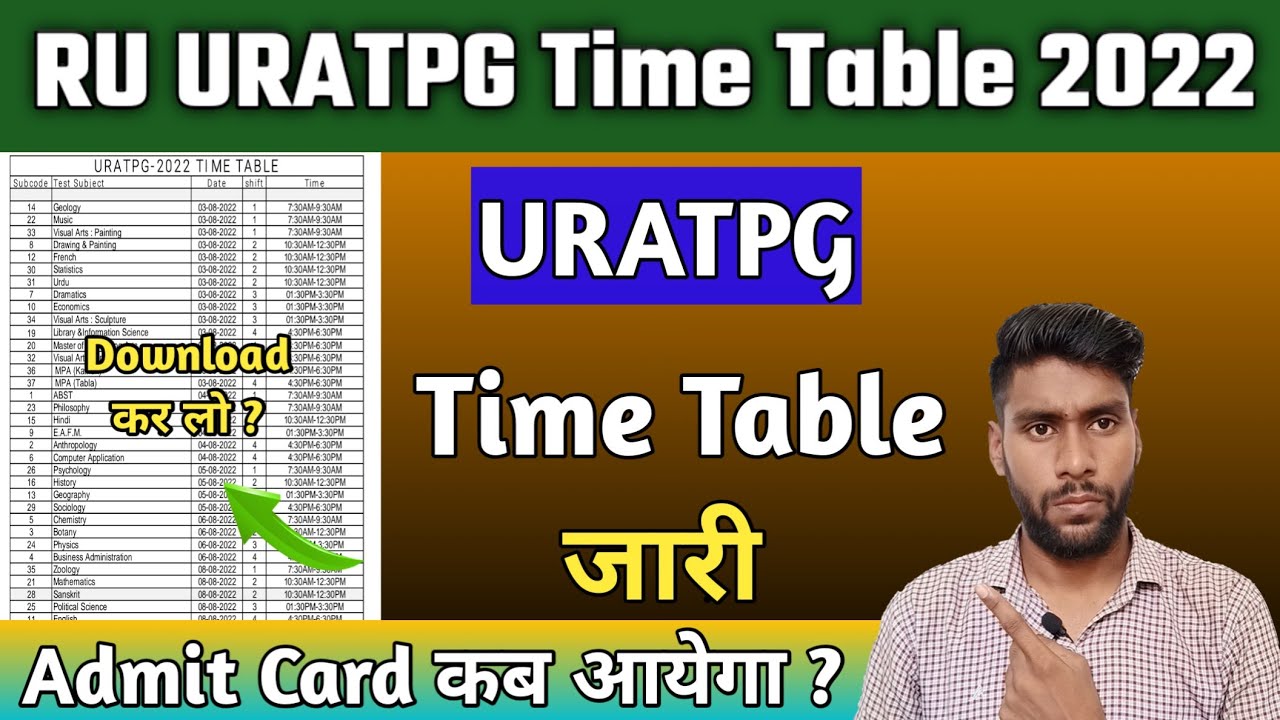 URATPG 2022 Time Table declare || URATPG Time Table download kaise kare || RU URATPG Time Table jari